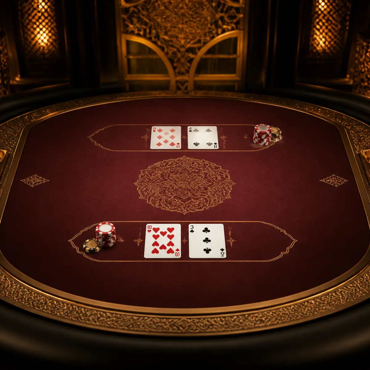 Andar Bahar cards on an elegant casino table