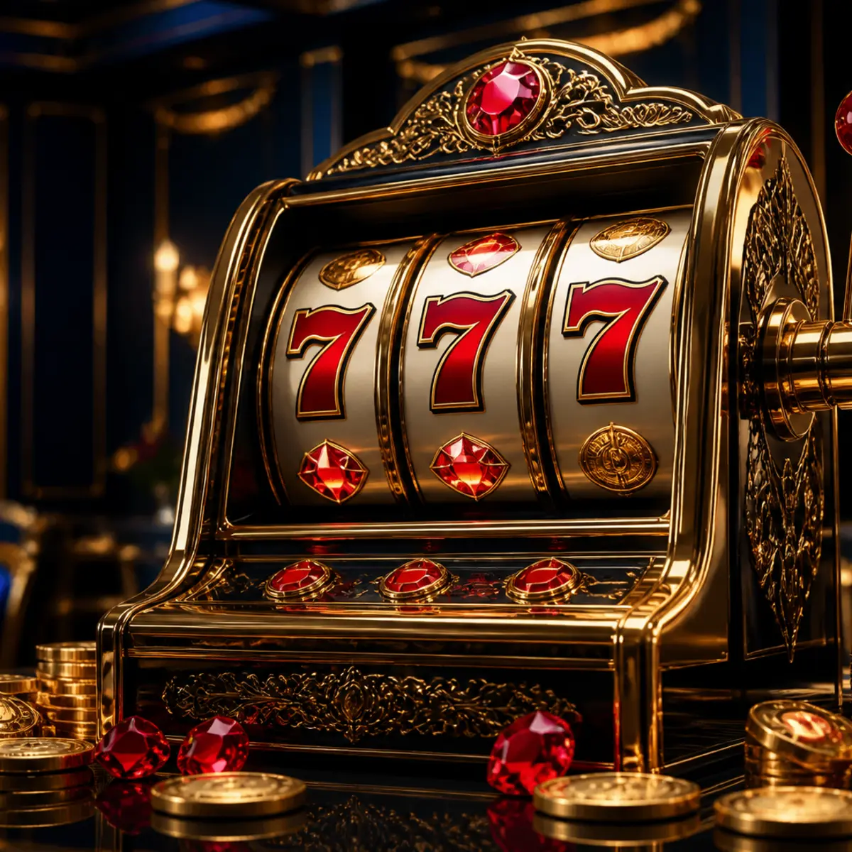 Golden slot machine with glowing reels
